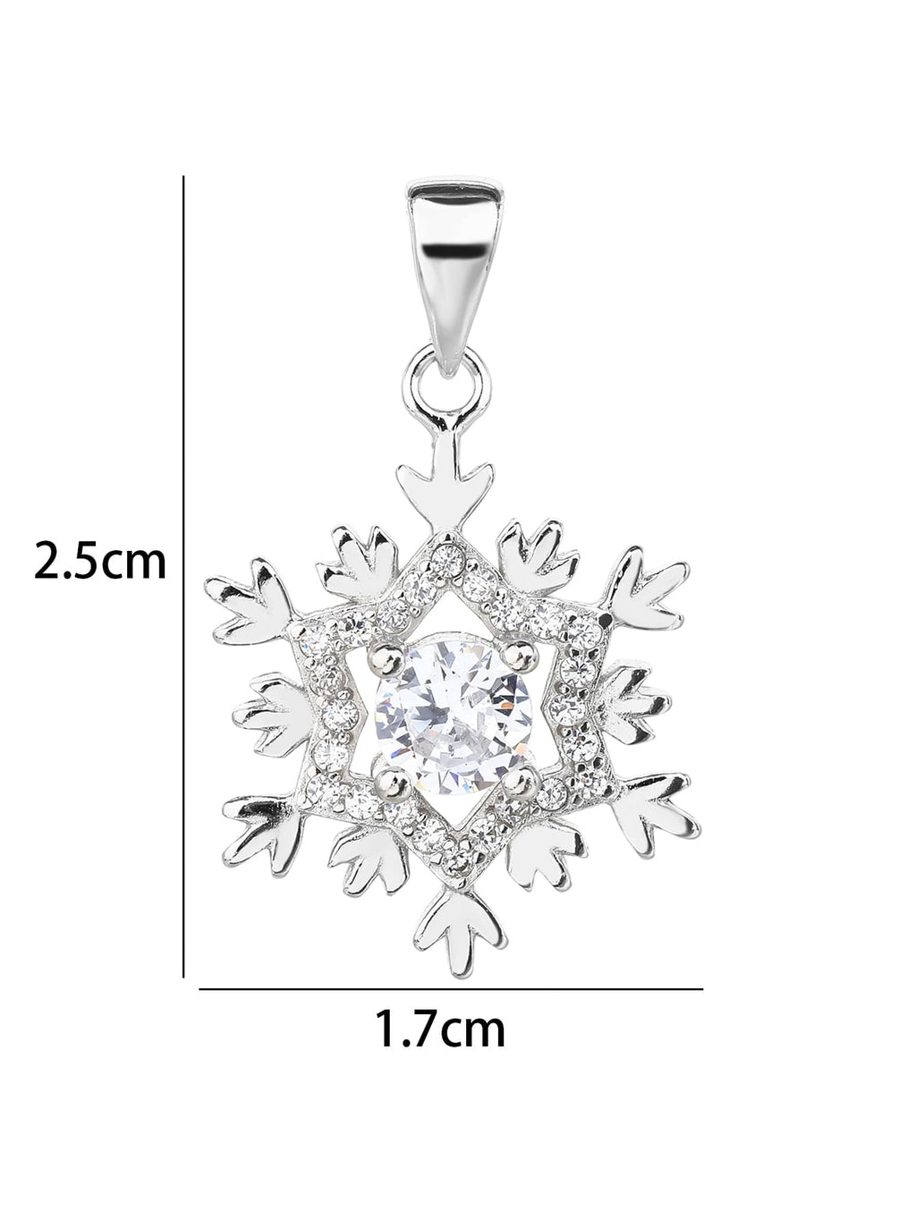 Snowflake pendant - AG 925 (without chain) in hallmarked, rhodium-plated 925 sterling silver – dimensions view – DRESCHER Jewellery®