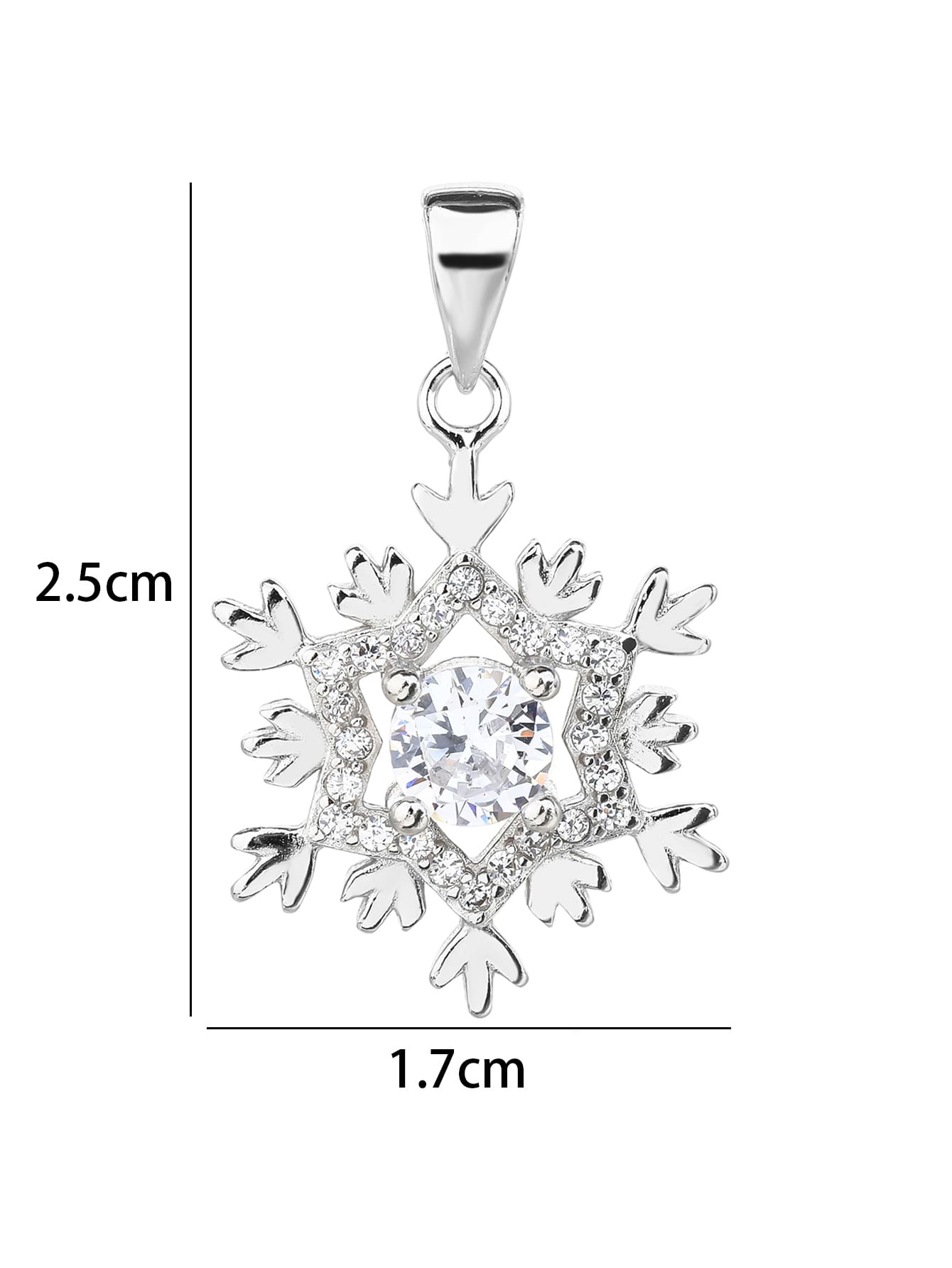 Snowflake pendant - AG 925 (without chain) in hallmarked, rhodium-plated 925 sterling silver – dimensions view – DRESCHER Jewellery®