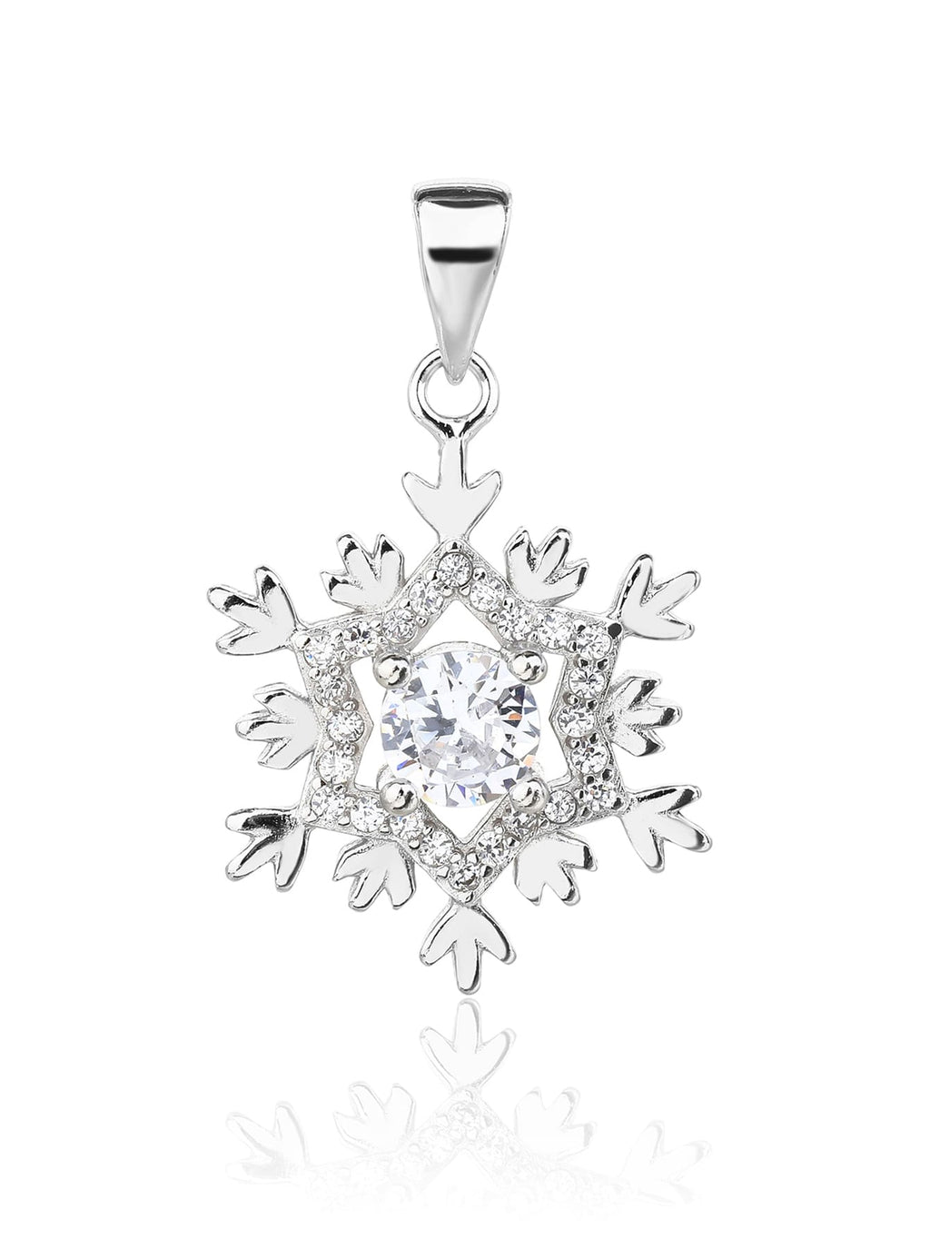 Snowflake pendant - AG 925 (without chain) in hallmarked, rhodium-plated 925 sterling silver – front view – DRESCHER Jewellery®