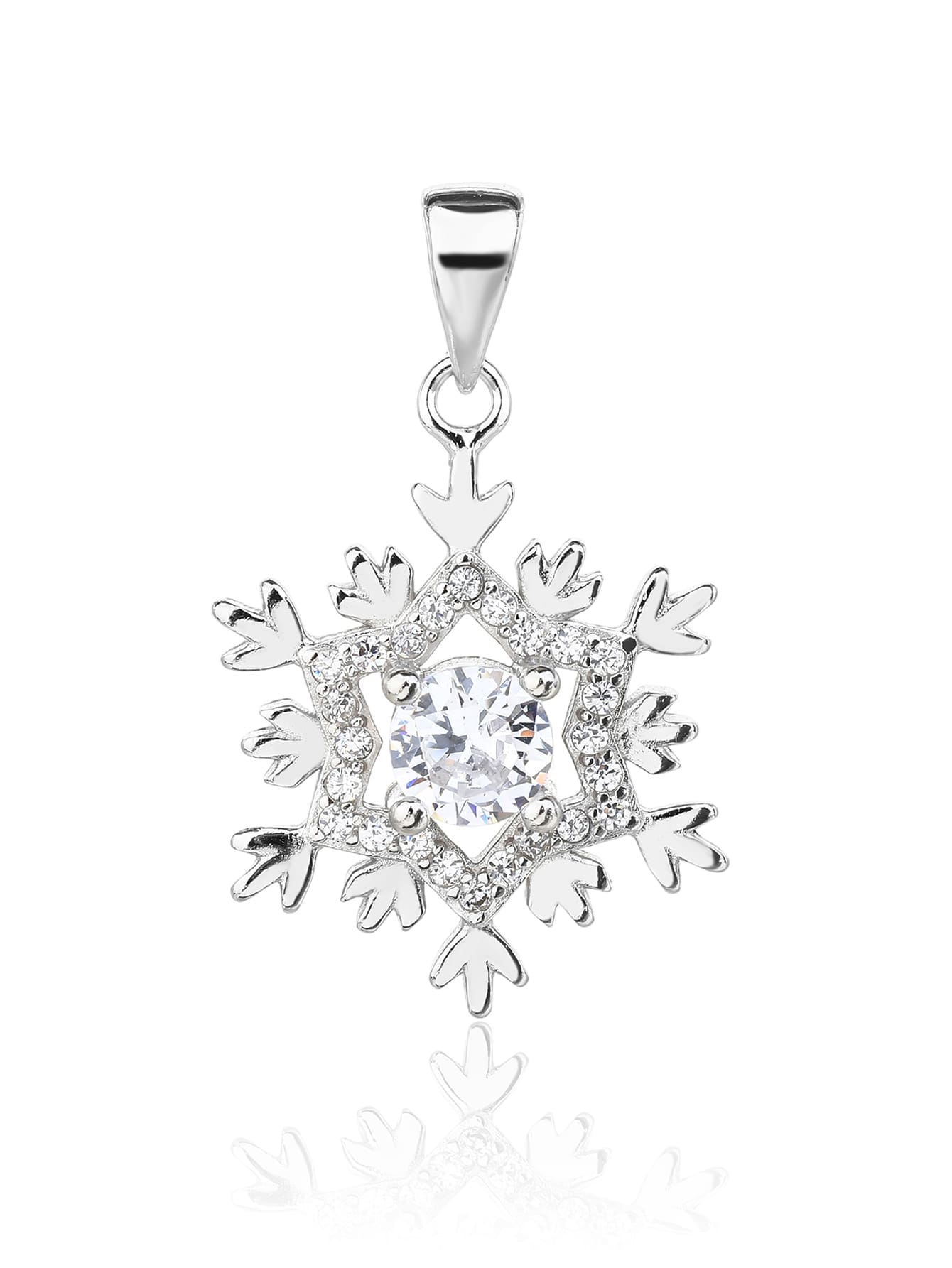 Snowflake pendant - AG 925 (without chain) in hallmarked, rhodium-plated 925 sterling silver – front view – DRESCHER Jewellery®