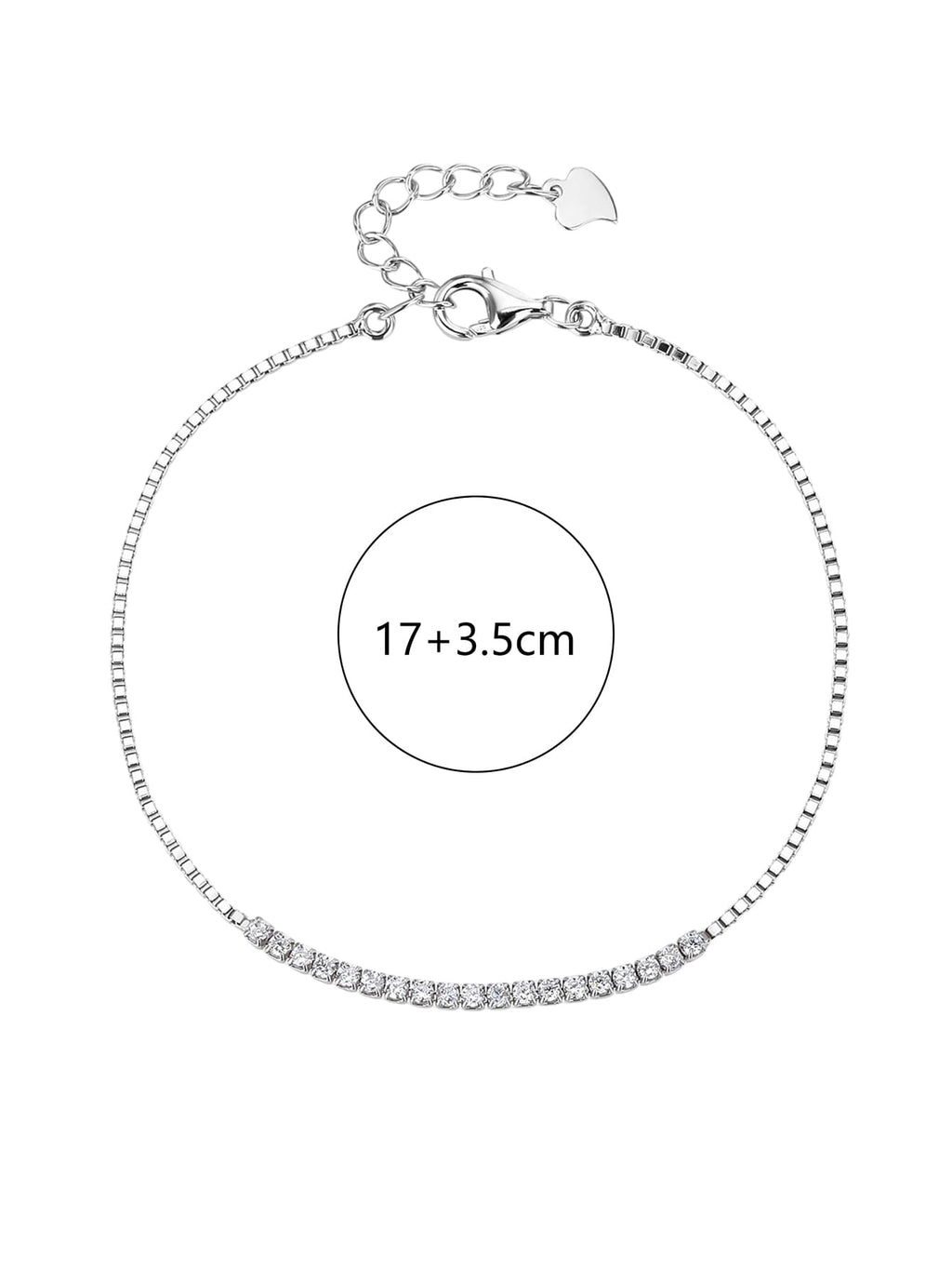 Bracelet with white cubic zirconia stones in hallmarked, rhodium-plated 925 sterling silver – dimensions view – DRESCHER Jewellery®
