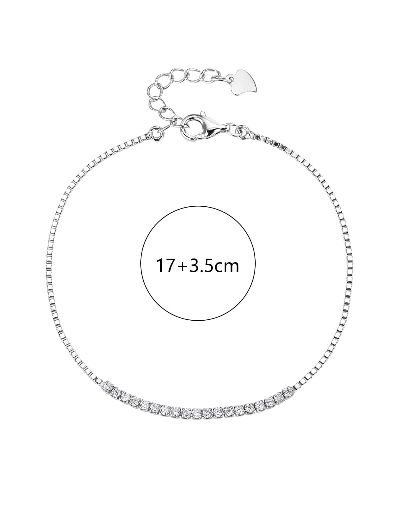 Bracelet with white cubic zirconia stones in hallmarked, rhodium-plated 925 sterling silver – dimensions view – DRESCHER Jewellery®