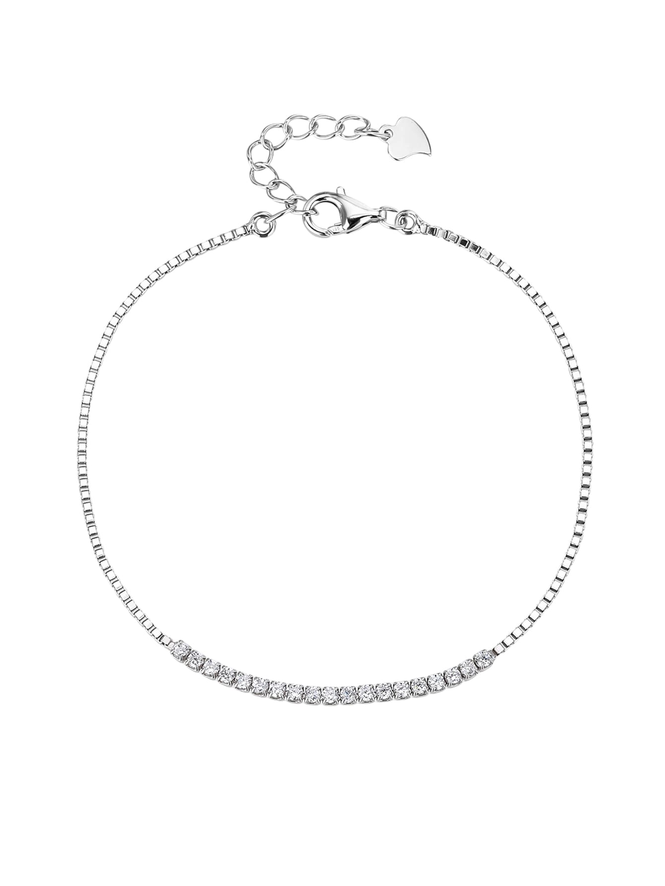 Bracelet with white cubic zirconia stones in hallmarked, rhodium-plated 925 sterling silver – display view – DRESCHER Jewellery®
