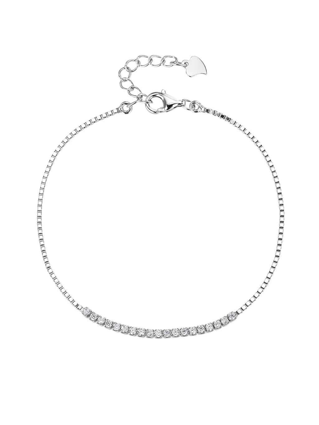 Bracelet with white cubic zirconia stones in hallmarked, rhodium-plated 925 sterling silver – front view – DRESCHER Jewellery®