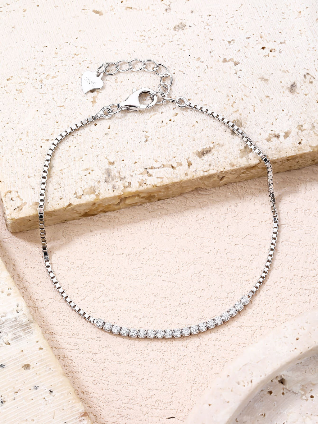 Bracelet with white cubic zirconia stones in hallmarked, rhodium-plated 925 sterling silver – alternate front view – DRESCHER Jewellery®