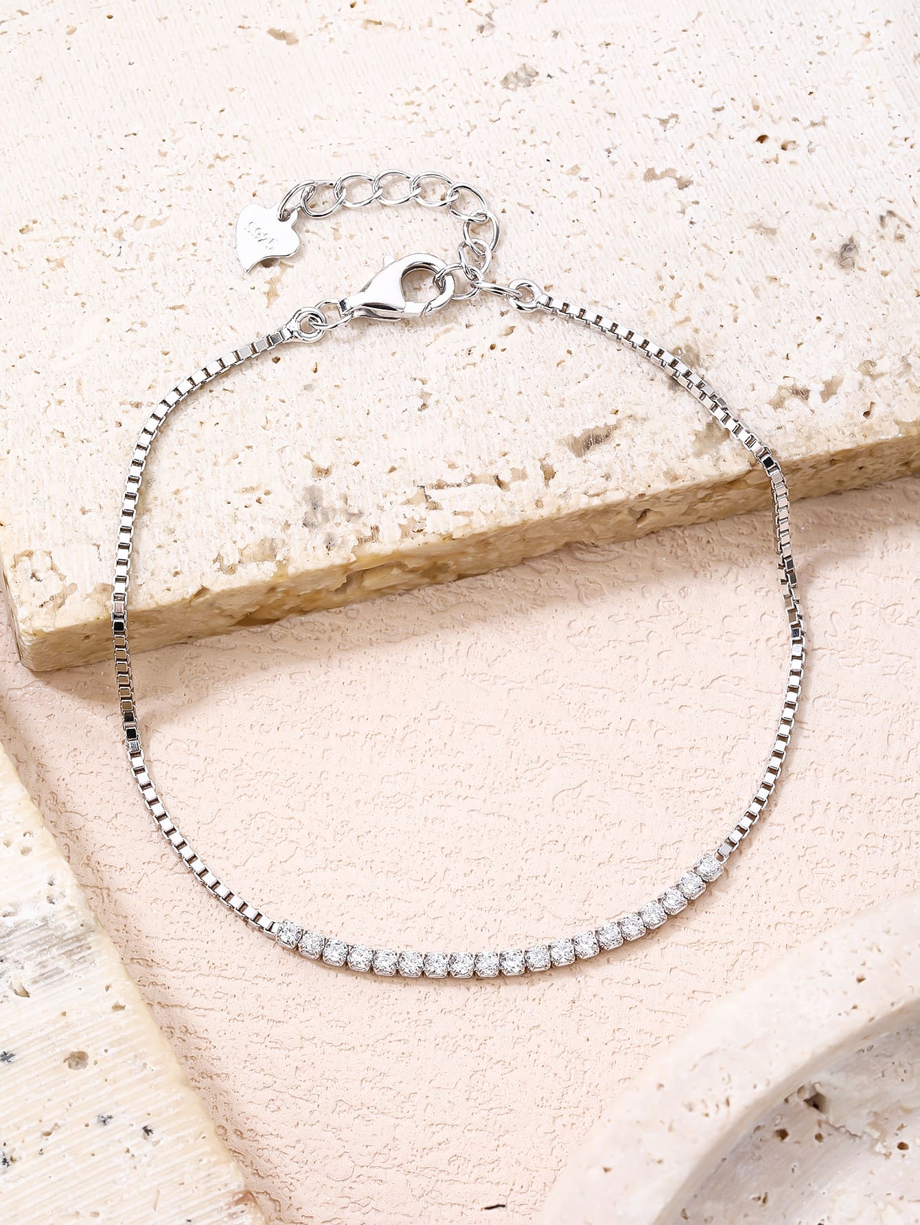 Bracelet with white cubic zirconia stones in hallmarked, rhodium-plated 925 sterling silver – alternate front view – DRESCHER Jewellery®