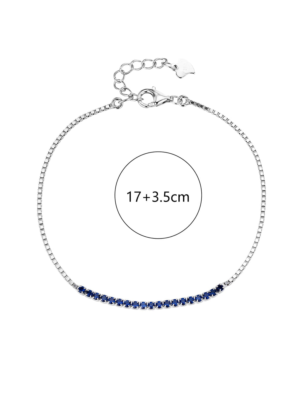 Bracelet with blue zirconia stones in hallmarked, rhodium-plated 925 sterling silver – dimensions view – DRESCHER Jewellery®