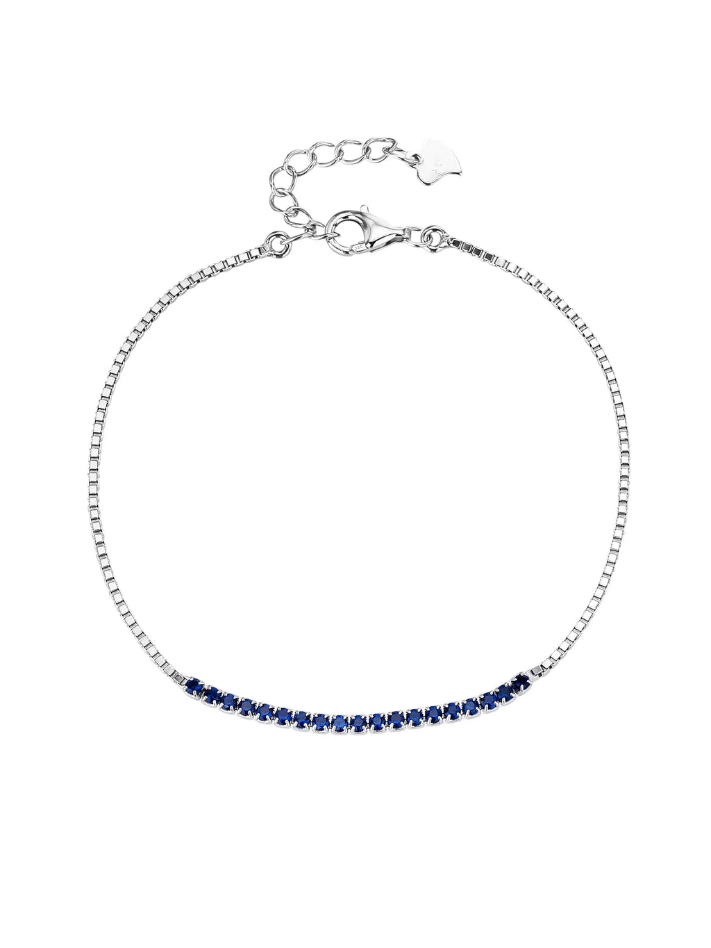 Bracelet with blue zirconia stones in hallmarked, rhodium-plated 925 sterling silver – front view – DRESCHER Jewellery®