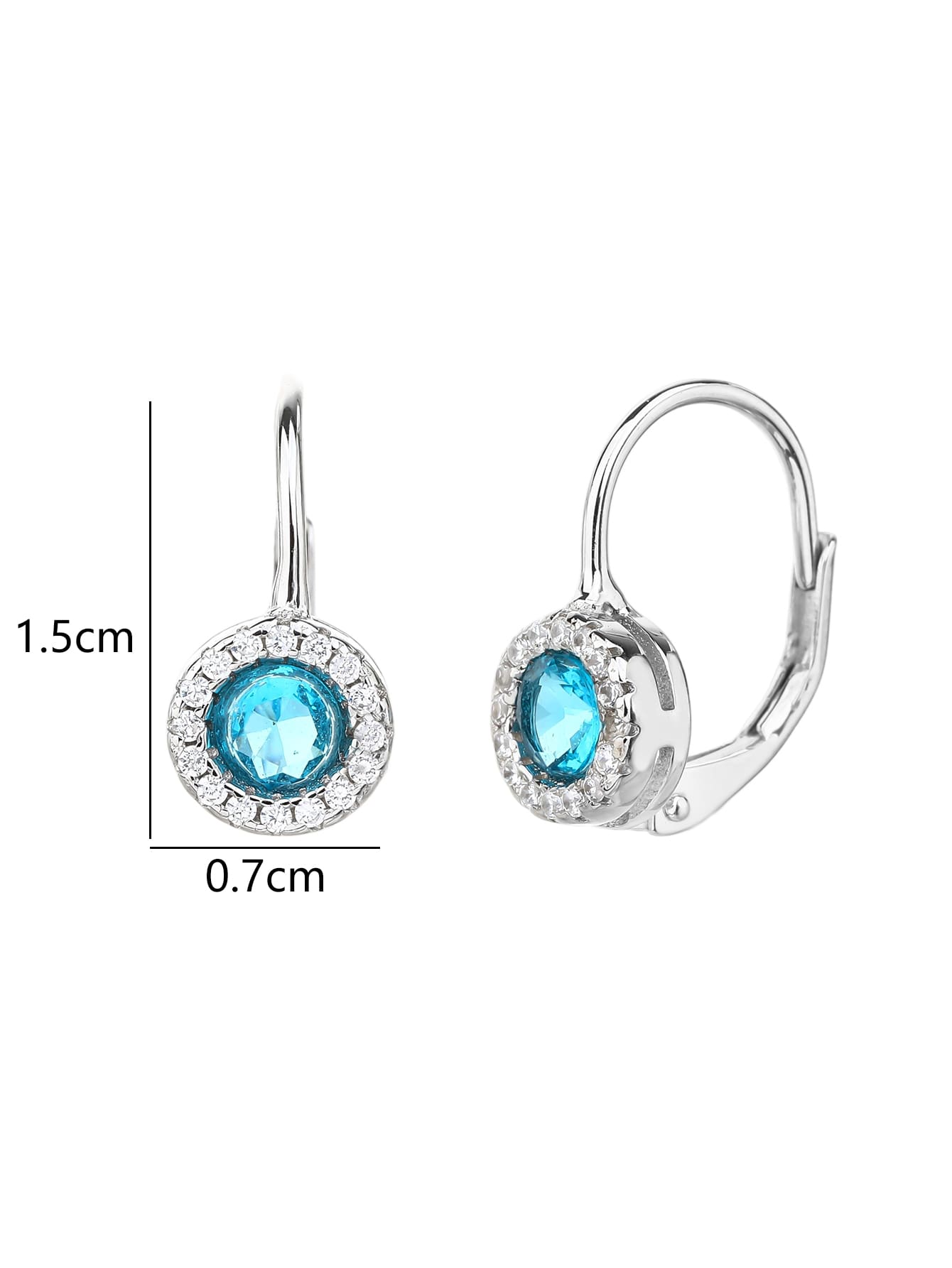 blue cubic zirconia stud earrings in hallmarked, rhodium-plated 925 sterling silver – dimensions – DRESCHER Jewellery®
