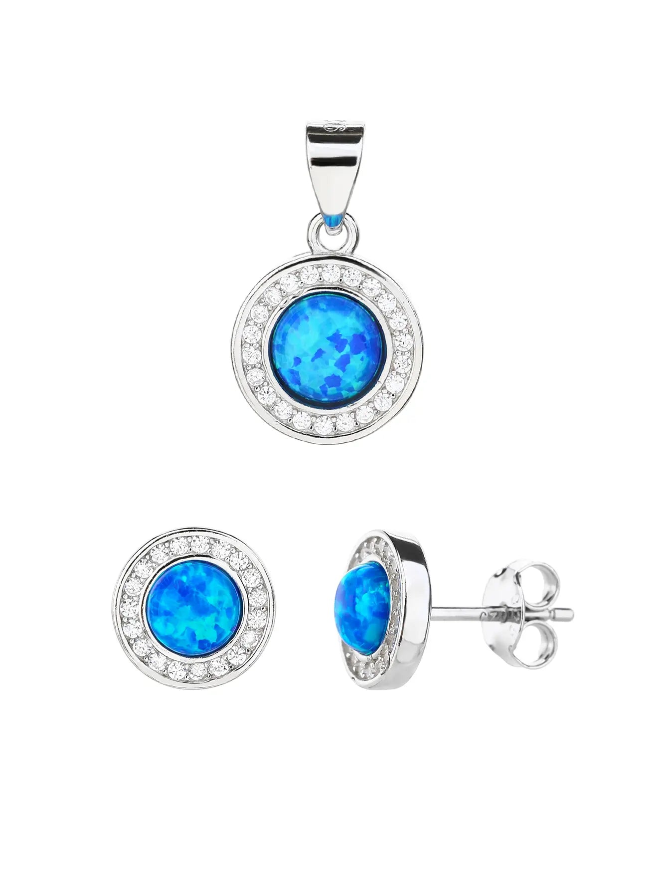 Blue opal set - AG 925 silver, rhodium plated (without chain)