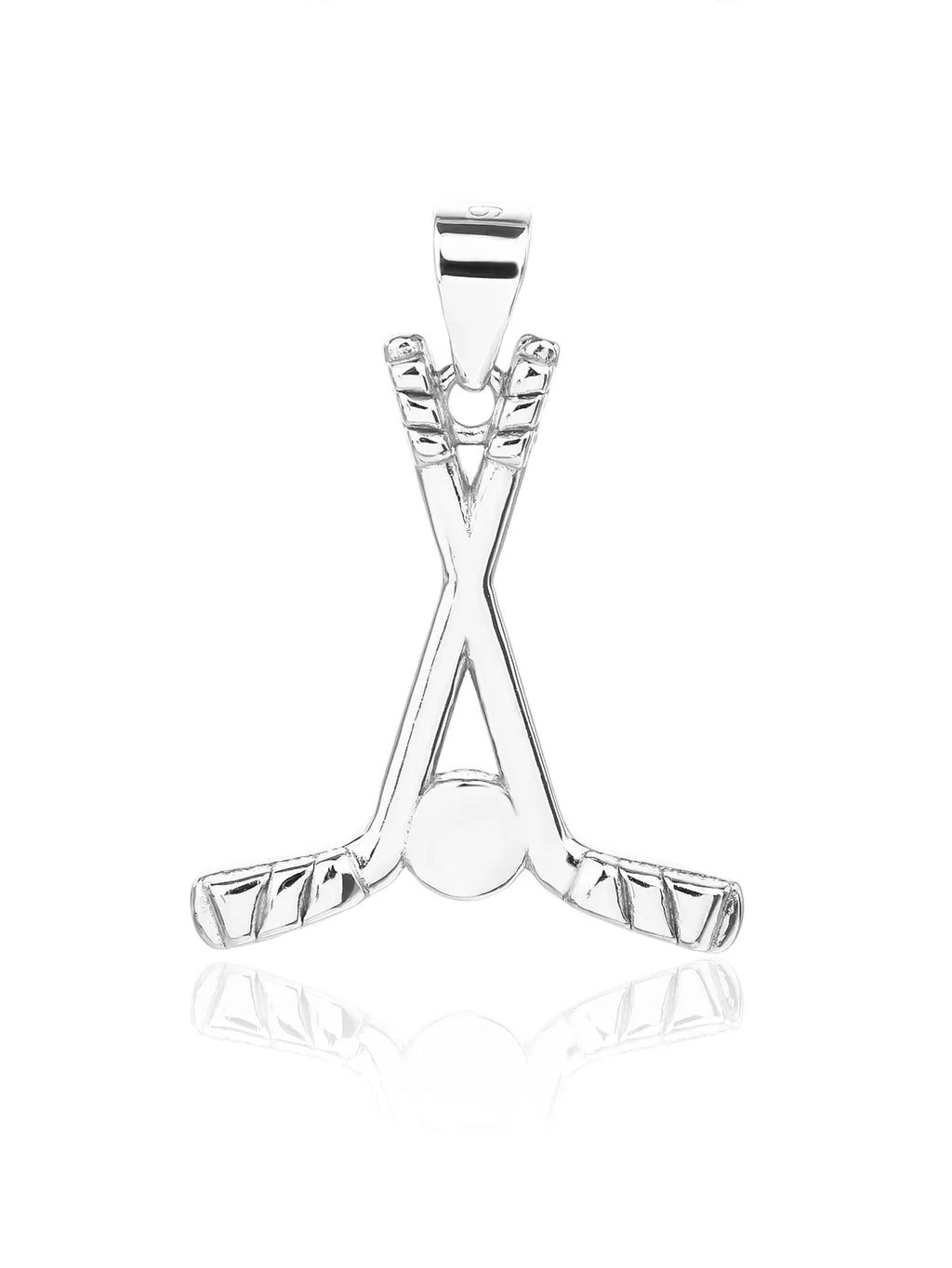 Stoneless silver hockey stick pendant in hallmarked, rhodium-plated 925 sterling silver – front view – DRESCHER Jewellery®