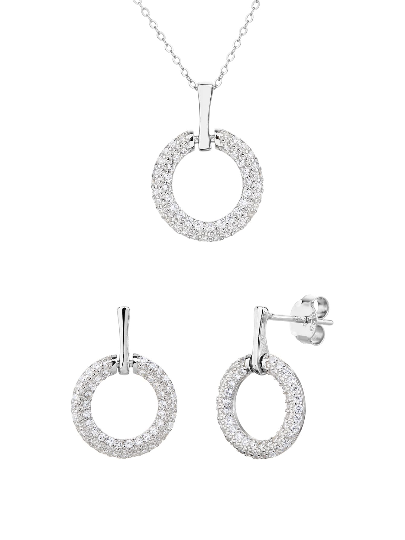Circular cubic zirconia bezel set - sparkle every moment in hallmarked, rhodium-plated 925 sterling silver – component view – DRESCHER Jewellery®
