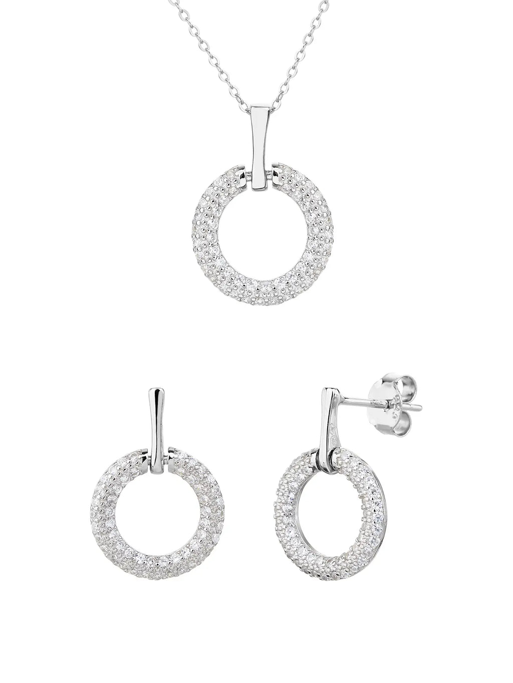 Circular cubic zirconia bezel set - sparkle every moment in hallmarked, rhodium-plated 925 sterling silver – front set view – DRESCHER Jewellery®