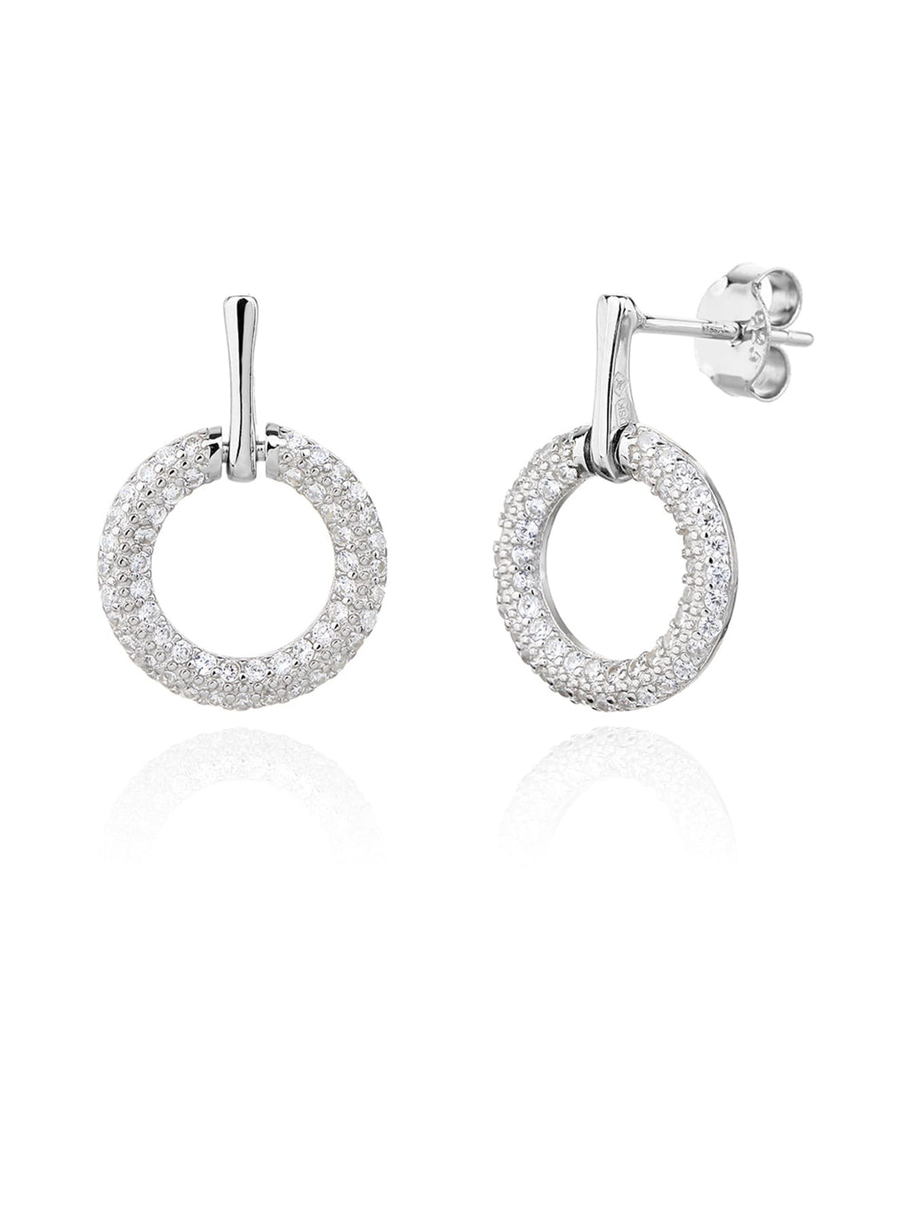 Circular cubic zirconia bezel set - sparkle every moment in hallmarked, rhodium-plated 925 sterling silver – worn view – DRESCHER Jewellery®