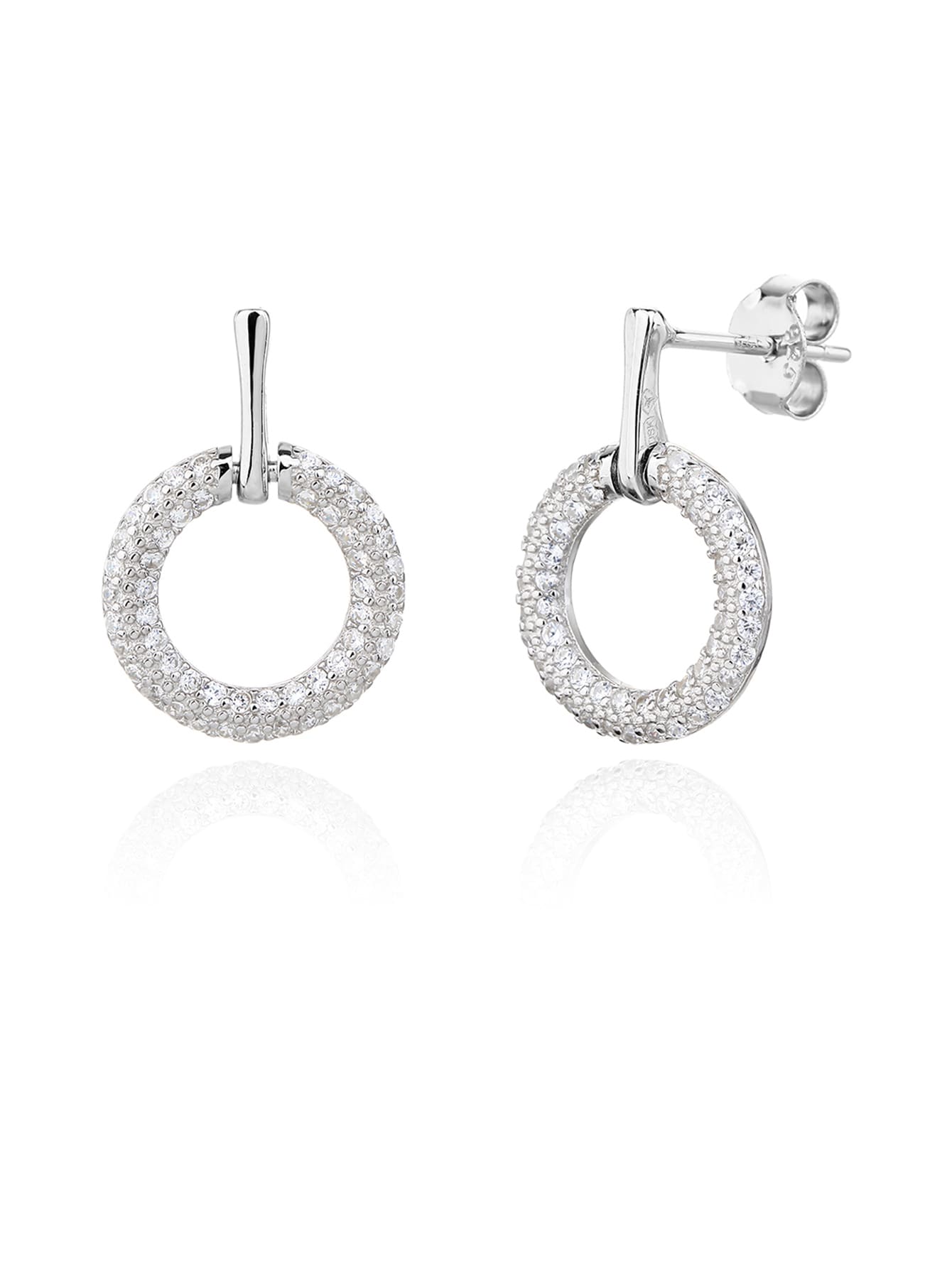 Circular cubic zirconia bezel set - sparkle every moment in hallmarked, rhodium-plated 925 sterling silver – worn view – DRESCHER Jewellery®