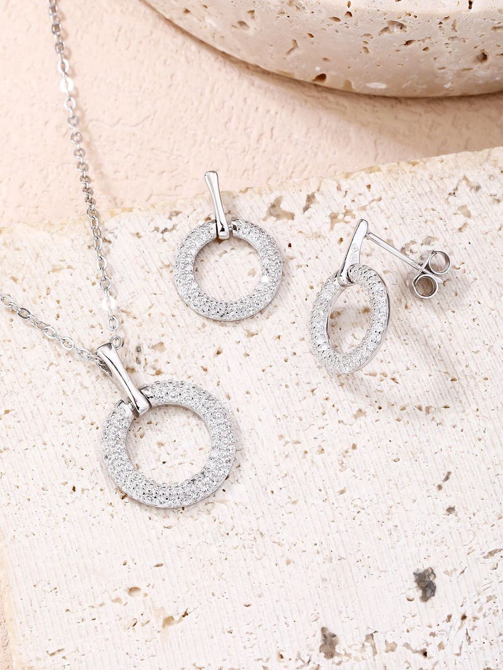Circular cubic zirconia bezel set - sparkle every moment in hallmarked, rhodium-plated 925 sterling silver – alternate component view – DRESCHER Jewellery®