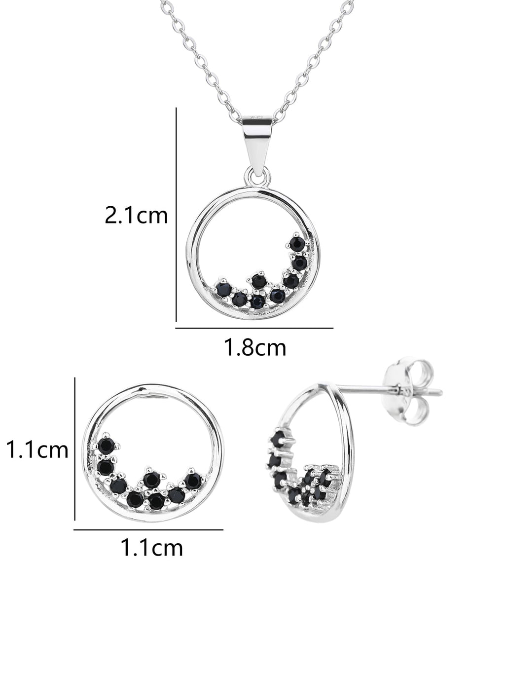 Round black stone jewel set - mystery and elegance in hallmarked, rhodium-plated 925 sterling silver – alternate component view – DRESCHER Jewellery®