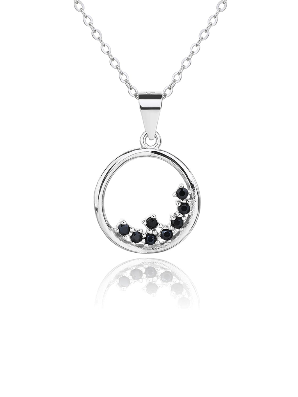 Round black stone jewel set - mystery and elegance in hallmarked, rhodium-plated 925 sterling silver – detail view – DRESCHER Jewellery®