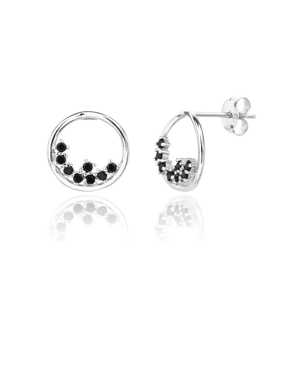 Round black stone jewel set - mystery and elegance in hallmarked, rhodium-plated 925 sterling silver – lifestyle view – DRESCHER Jewellery®