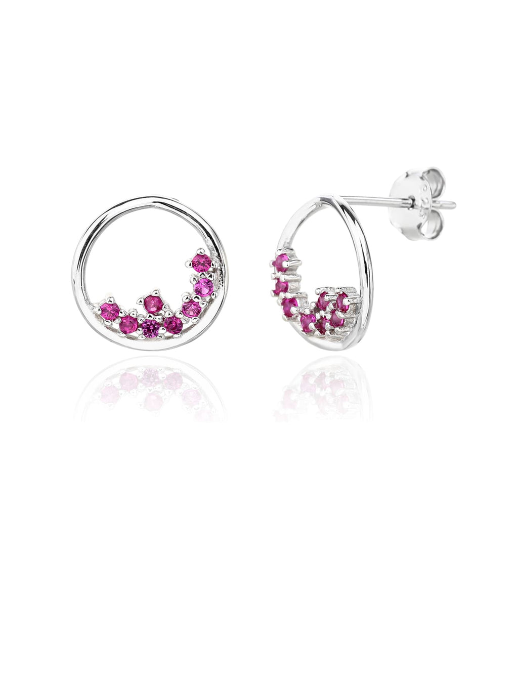 Circular fuchsia red stone bezel set - strength and elegance in hallmarked, rhodium-plated 925 sterling silver – component view – DRESCHER Jewellery®