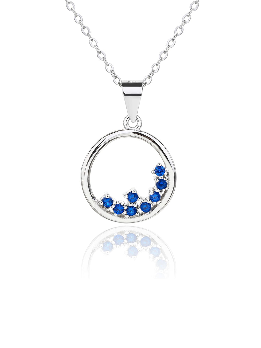 Circular blue stone jewel set - elegance and glamour in hallmarked, rhodium-plated 925 sterling silver – dimensions view – DRESCHER Jewellery®