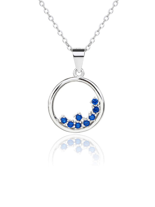 Circular blue stone jewel set - elegance and glamour in hallmarked, rhodium-plated 925 sterling silver – dimensions view – DRESCHER Jewellery®