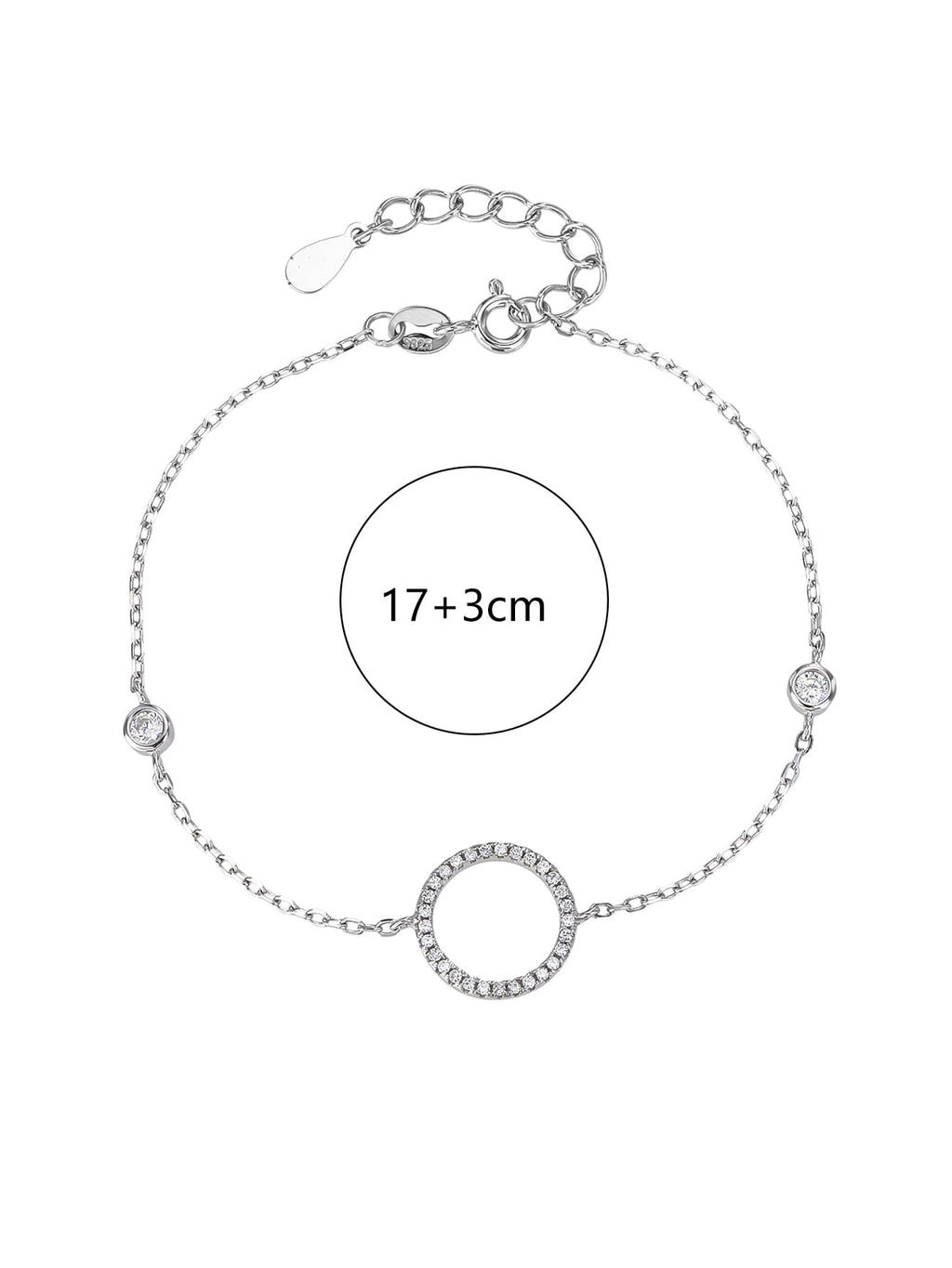 Circle motif bracelet with zirconia stones in hallmarked, rhodium-plated 925 sterling silver – lifestyle view – DRESCHER Jewellery®