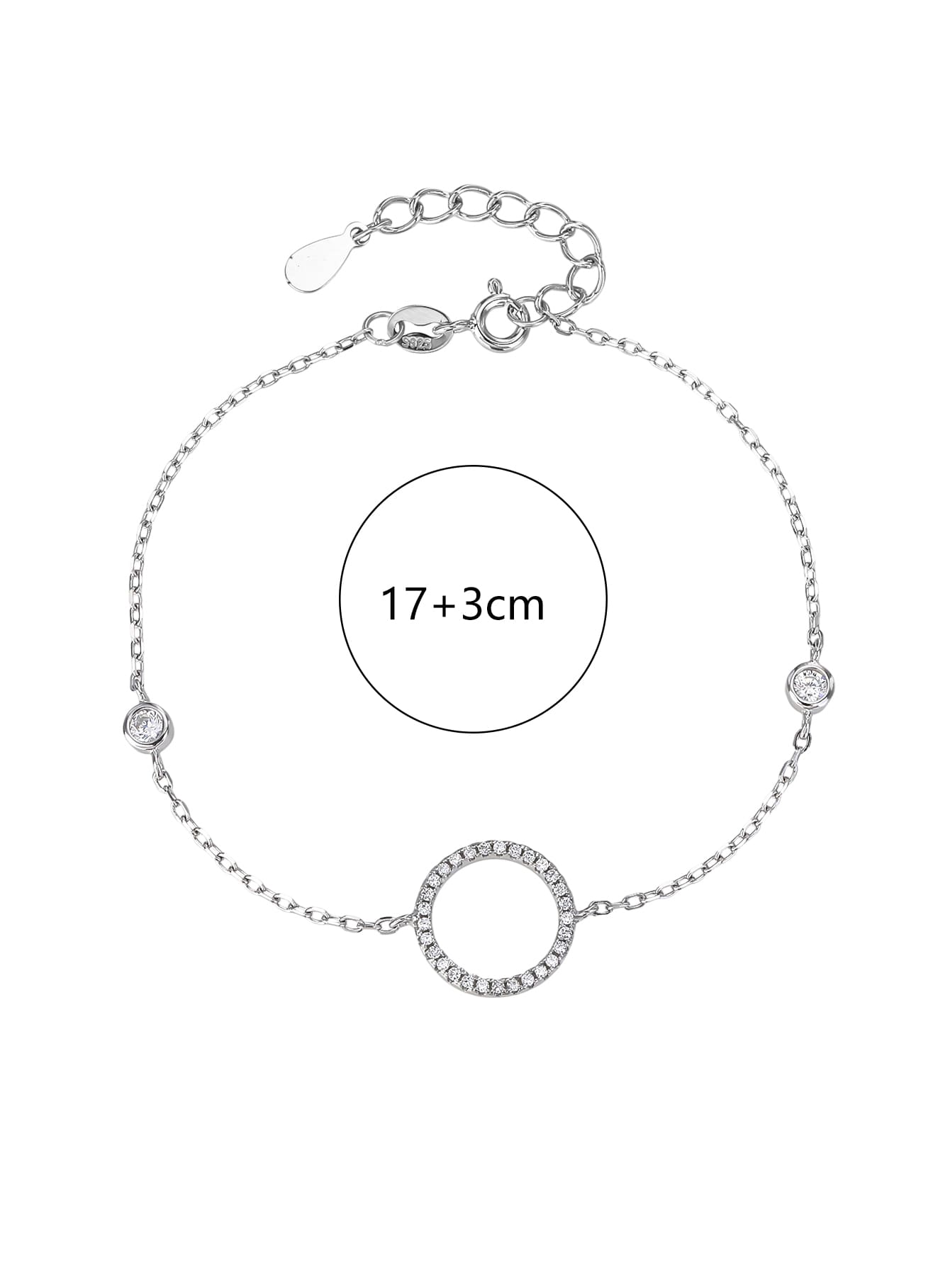 Circle motif bracelet with zirconia stones in hallmarked, rhodium-plated 925 sterling silver – lifestyle view – DRESCHER Jewellery®