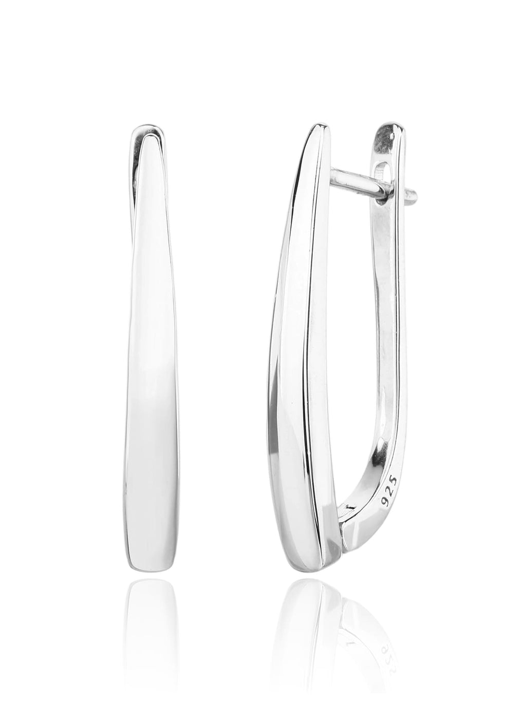 stone-free French-clasp earrings in hallmarked, rhodium-plated 925 sterling silver – front and side views – DRESCHER Jewellery®