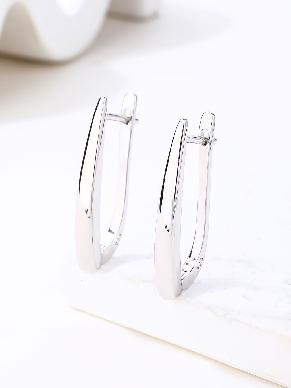 stone-free French-clasp earrings in hallmarked, rhodium-plated 925 sterling silver – display view – DRESCHER Jewellery®