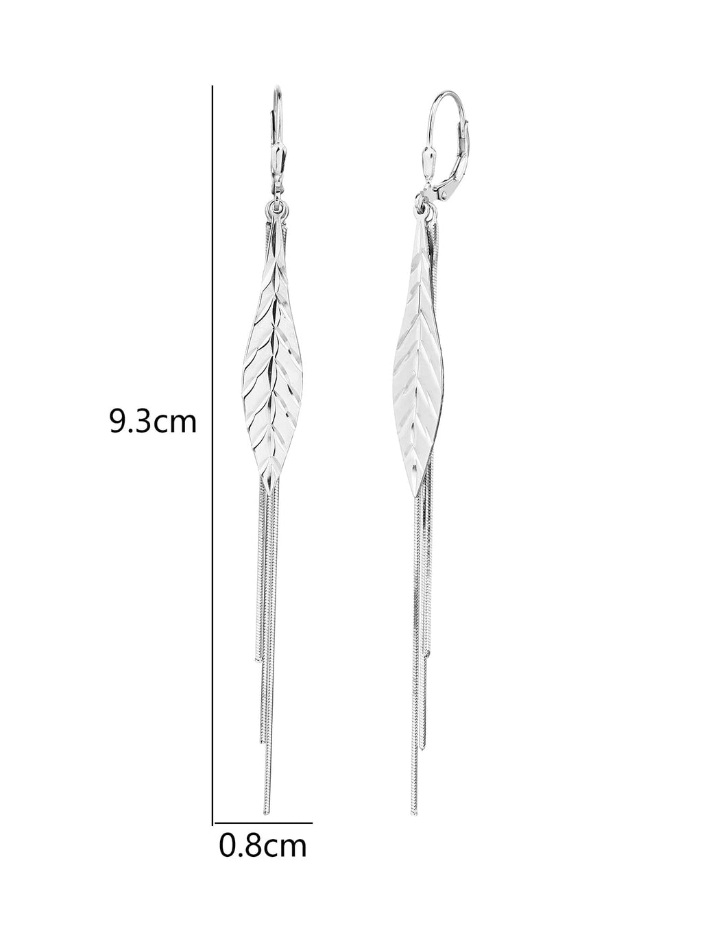 leaf-pattern dangle earrings in hallmarked, rhodium-plated 925 sterling silver – dimensions – DRESCHER Jewellery®