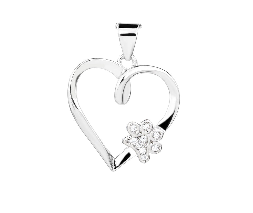 Paw in my heart silver pendant in hallmarked, rhodium-plated 925 sterling silver – alternate front view – DRESCHER Jewellery®