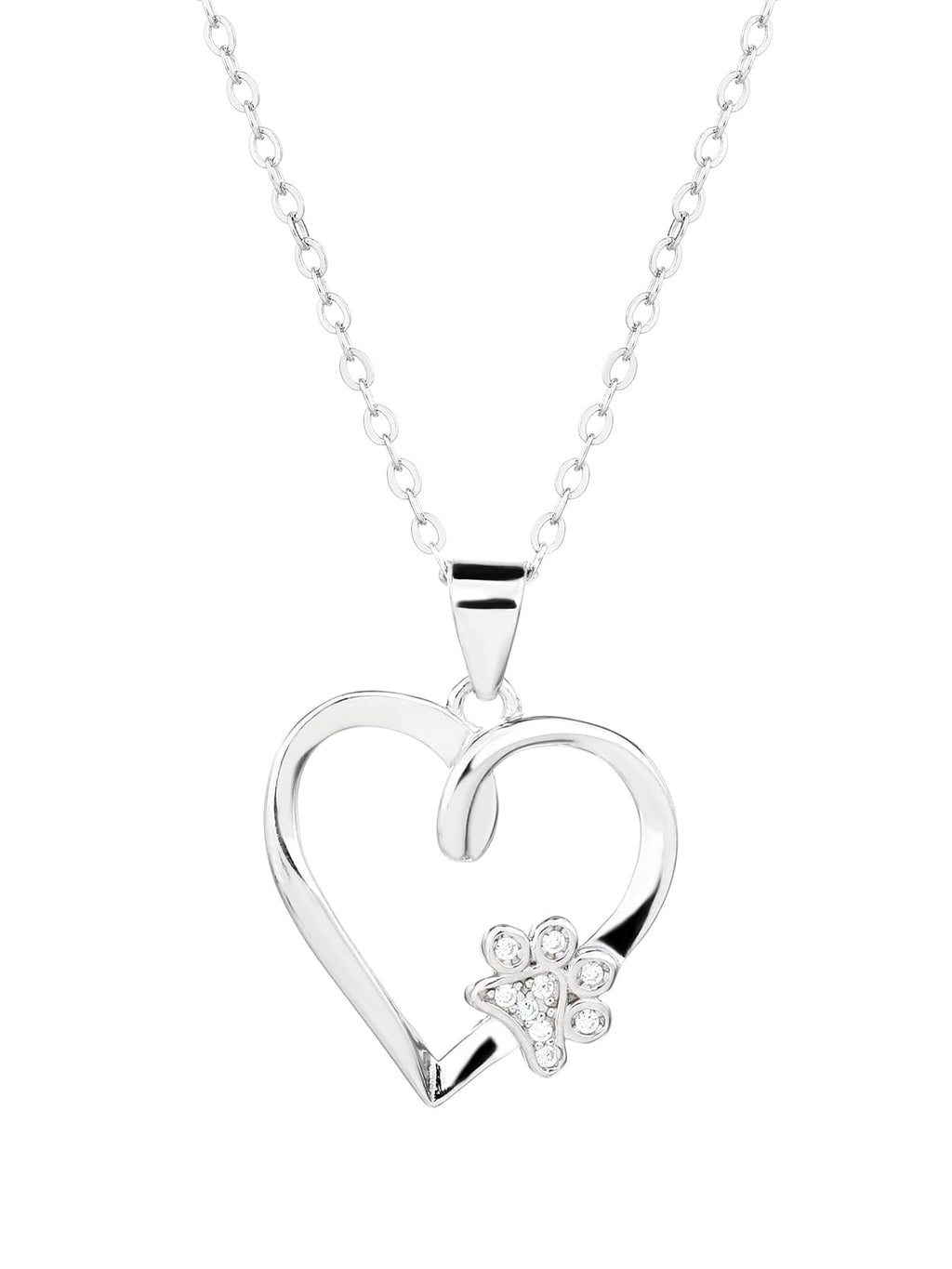 Paw in my heart silver pendant in hallmarked, rhodium-plated 925 sterling silver – dimensions view – DRESCHER Jewellery®