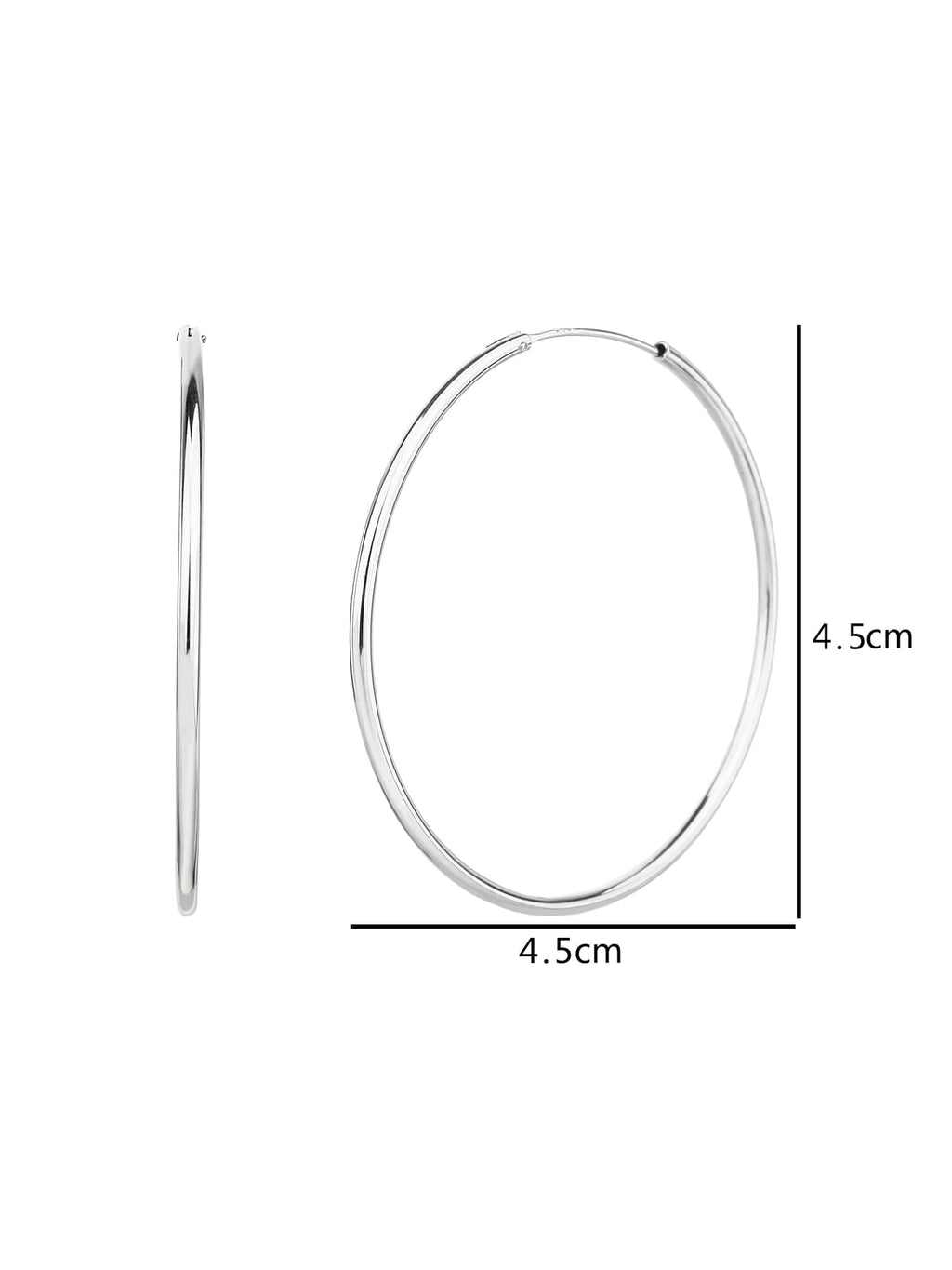 large stone-free hoop earrings in hallmarked, rhodium-plated 925 sterling silver – dimensions – DRESCHER Jewellery®