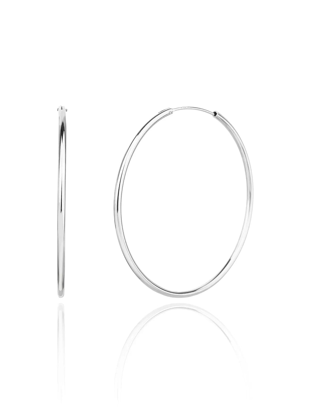 large stone-free hoop earrings in hallmarked, rhodium-plated 925 sterling silver – front and side views – DRESCHER Jewellery®