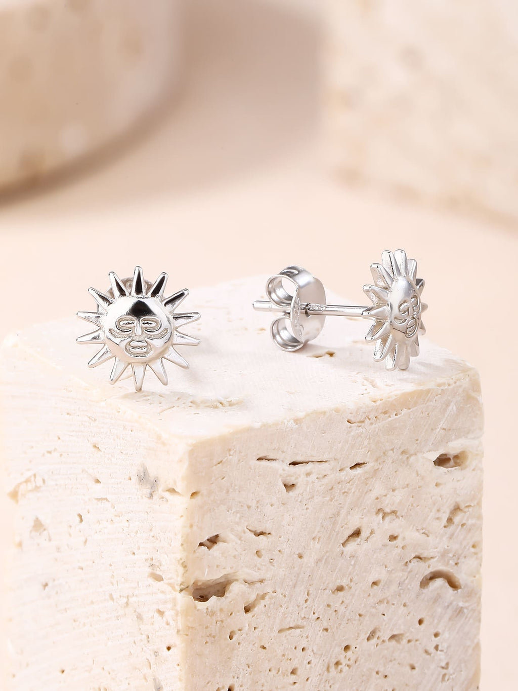 Sunflower stud earrings in hallmarked, rhodium-plated 925 sterling silver – lifestyle view – DRESCHER Jewellery®