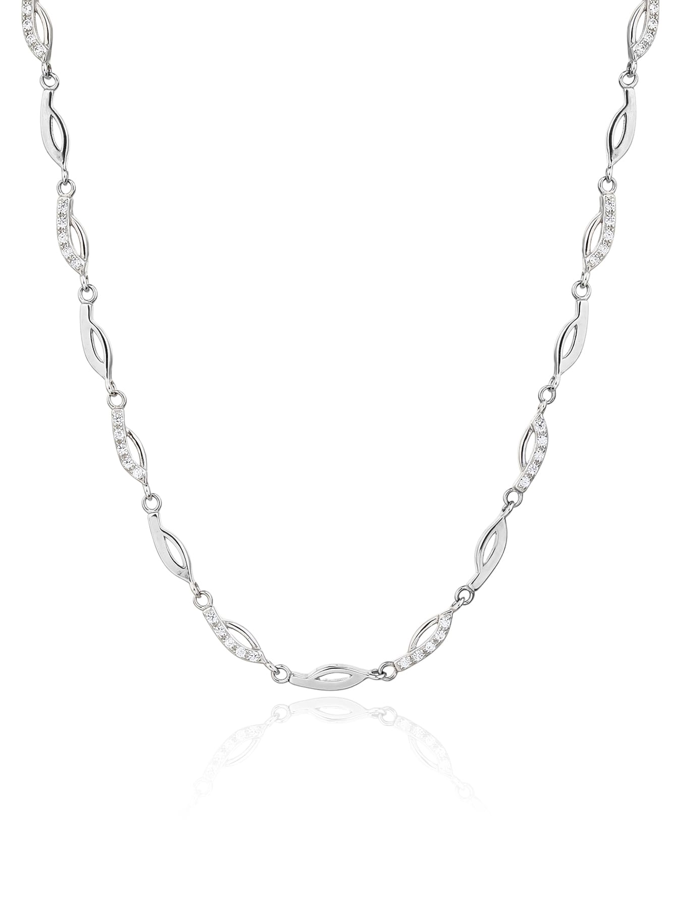 Necklace with white zirconia stones in hallmarked, rhodium-plated 925 sterling silver – worn view – DRESCHER Jewellery®