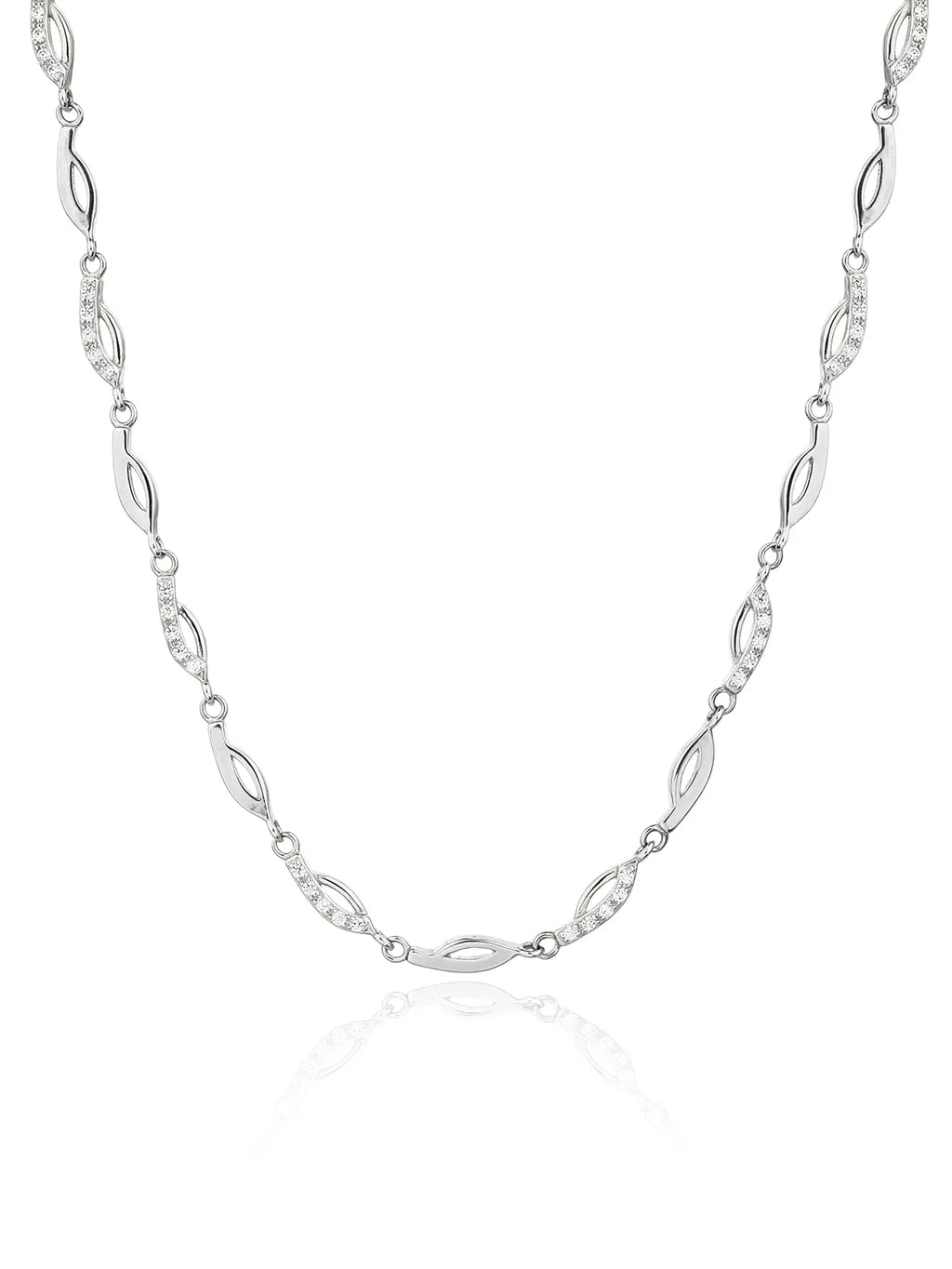 Necklace with white zirconia stones in hallmarked, rhodium-plated 925 sterling silver – front view – DRESCHER Jewellery®