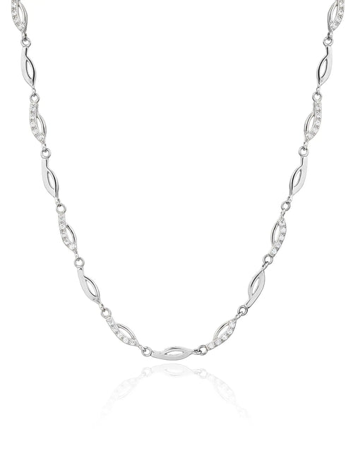Necklace with white zirconia stones in hallmarked, rhodium-plated 925 sterling silver – front view – DRESCHER Jewellery®