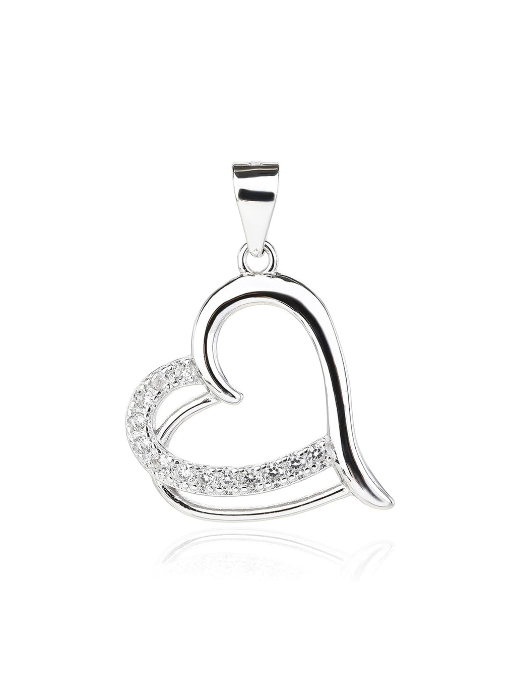 Open heart pendant with zirconia in hallmarked, rhodium-plated 925 sterling silver – front view – DRESCHER Jewellery®