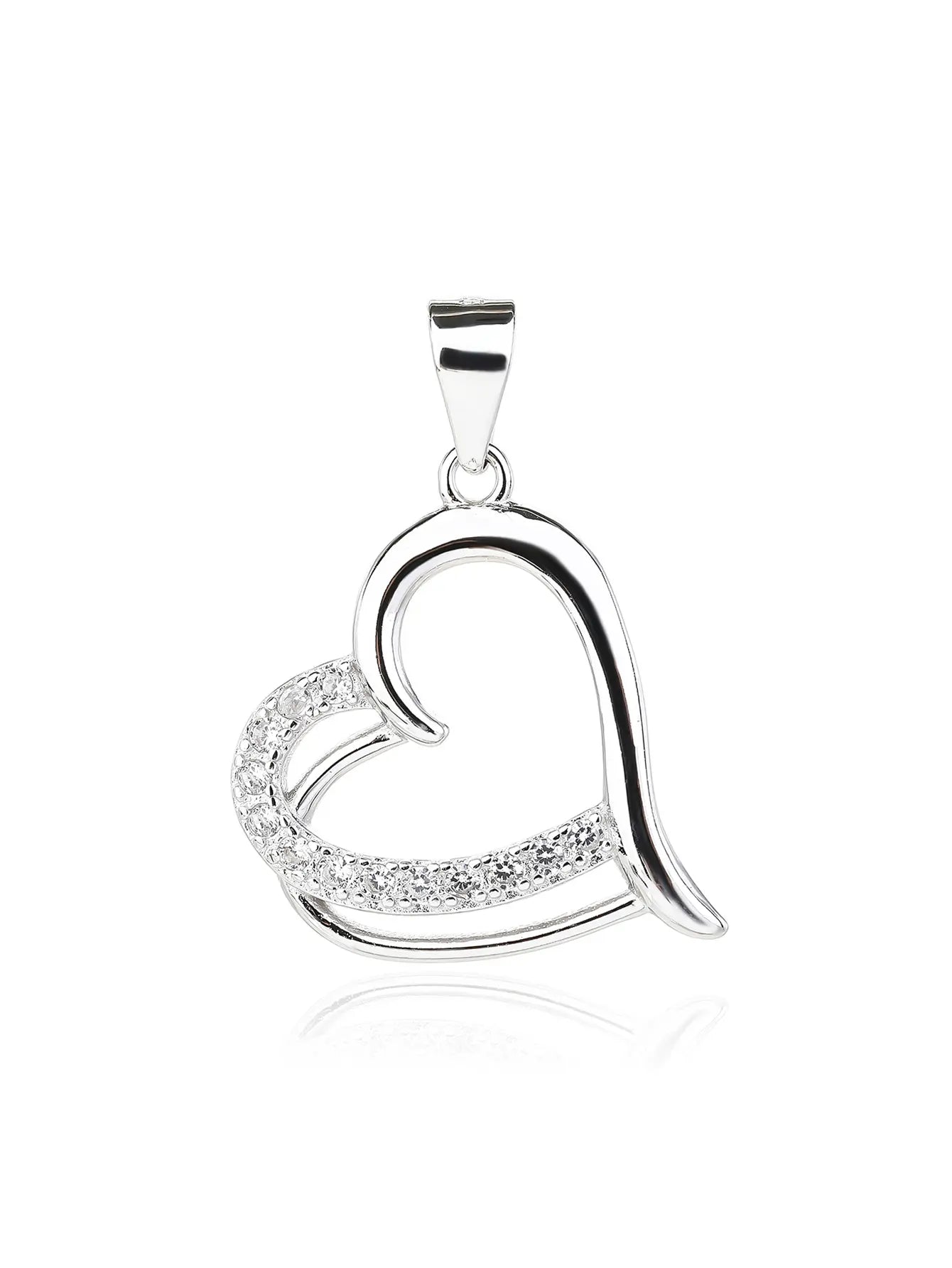 Open heart pendant with zirconia - AG 925 sterling silver, rhodium plated (without chain)