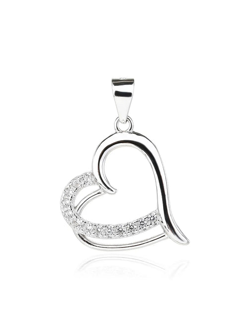 Open heart pendant with zirconia in hallmarked, rhodium-plated 925 sterling silver – front view – DRESCHER Jewellery®
