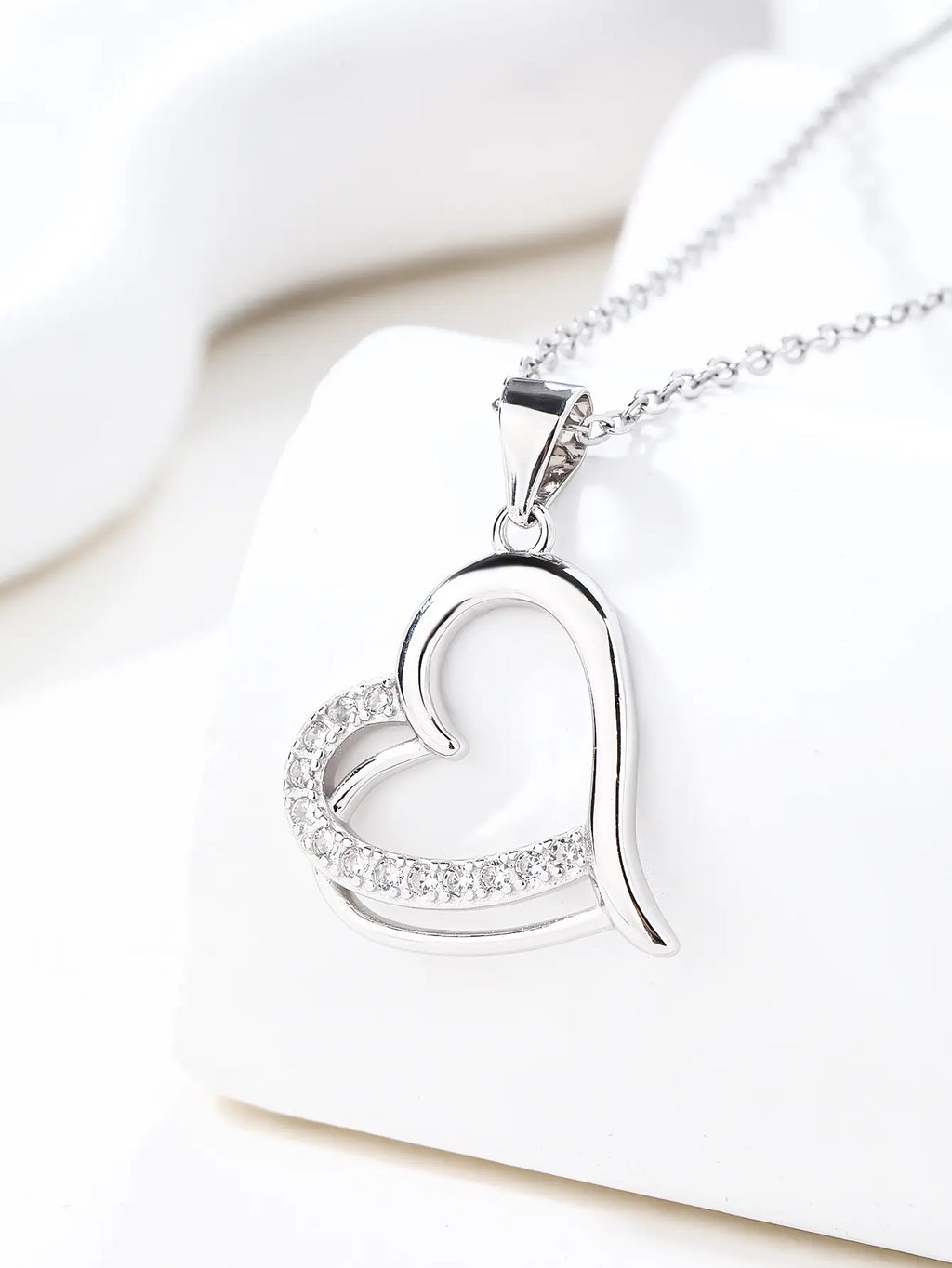 Open heart pendant with zirconia - AG 925 sterling silver, rhodium plated (without chain)