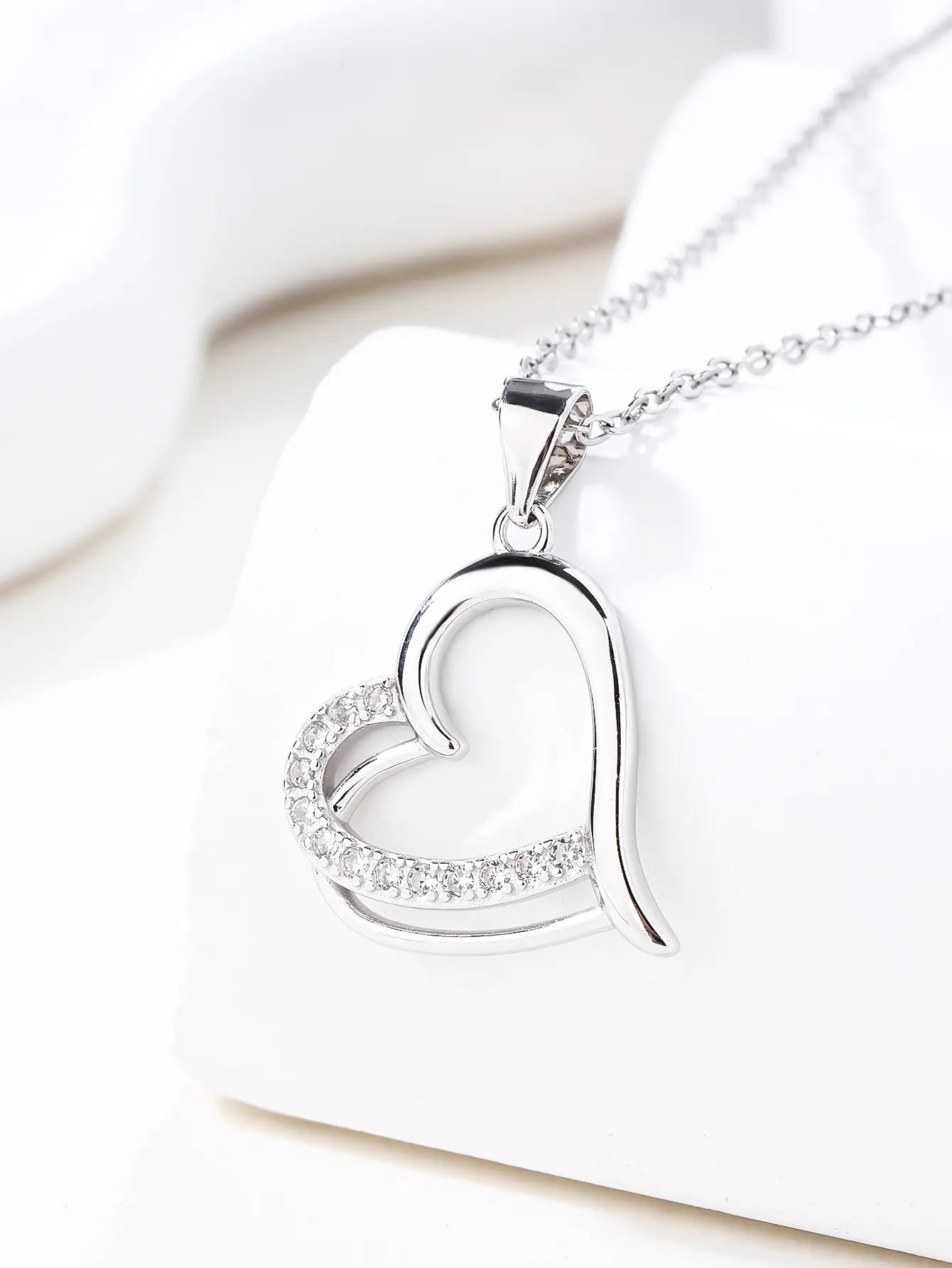 Open heart pendant with zirconia - AG 925 sterling silver, rhodium plated (without chain)