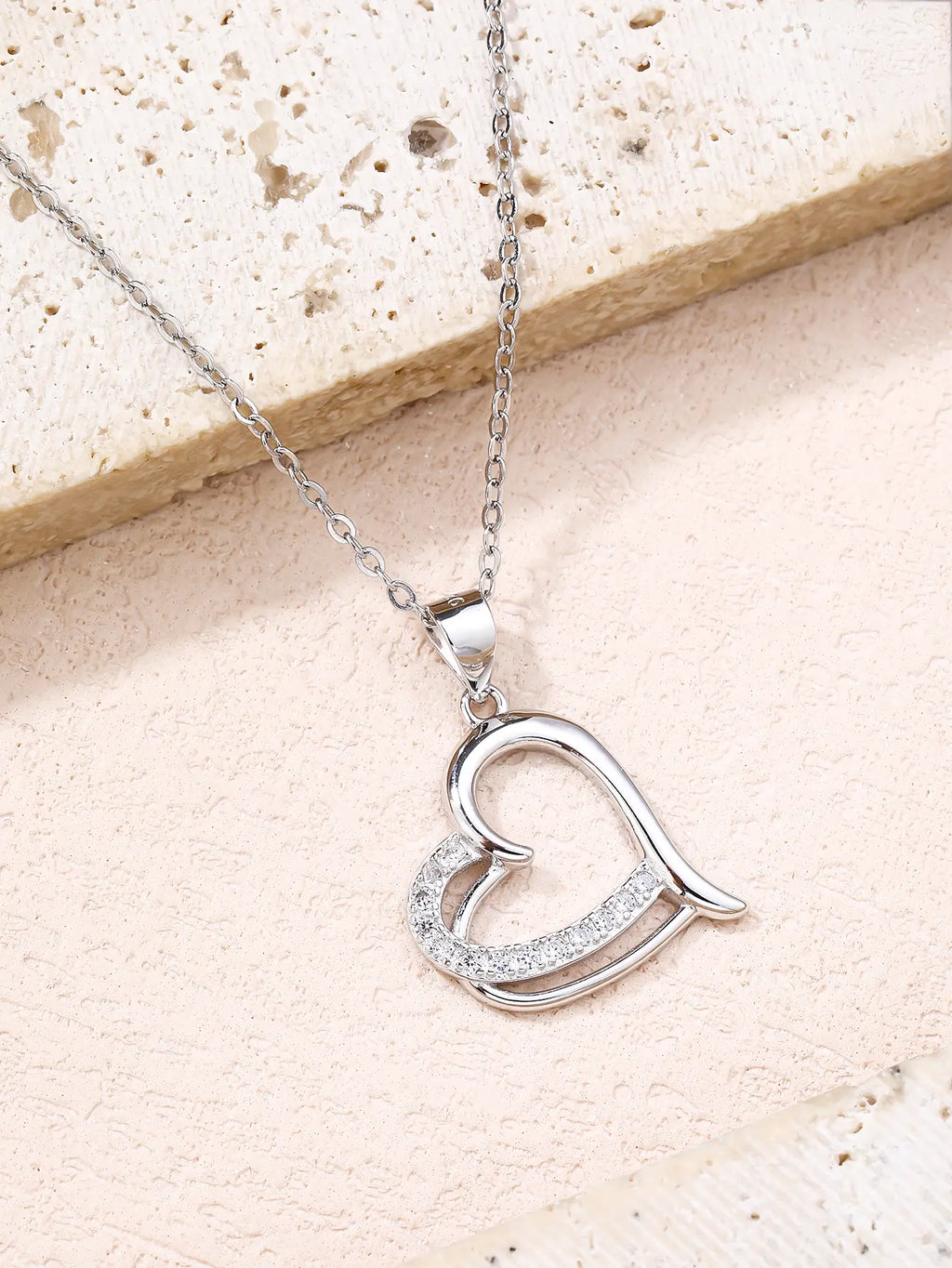 Open heart pendant with zirconia - AG 925 sterling silver, rhodium plated (without chain)