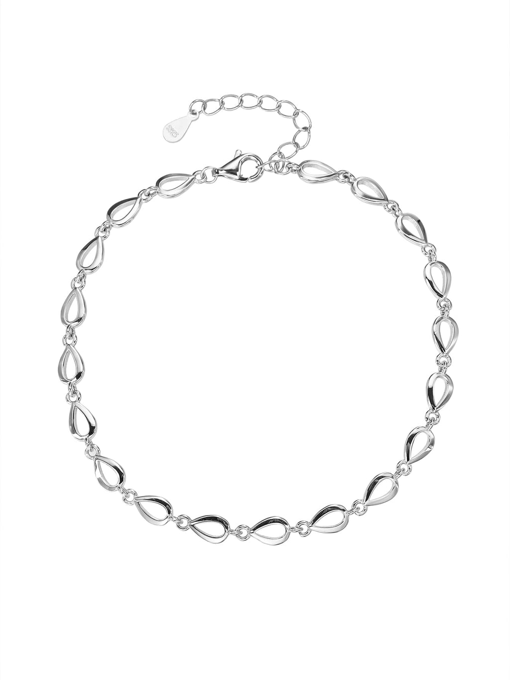 Drop pattern bracelet - 17+4 cm in hallmarked, rhodium-plated 925 sterling silver – alternate front view – DRESCHER Jewellery®