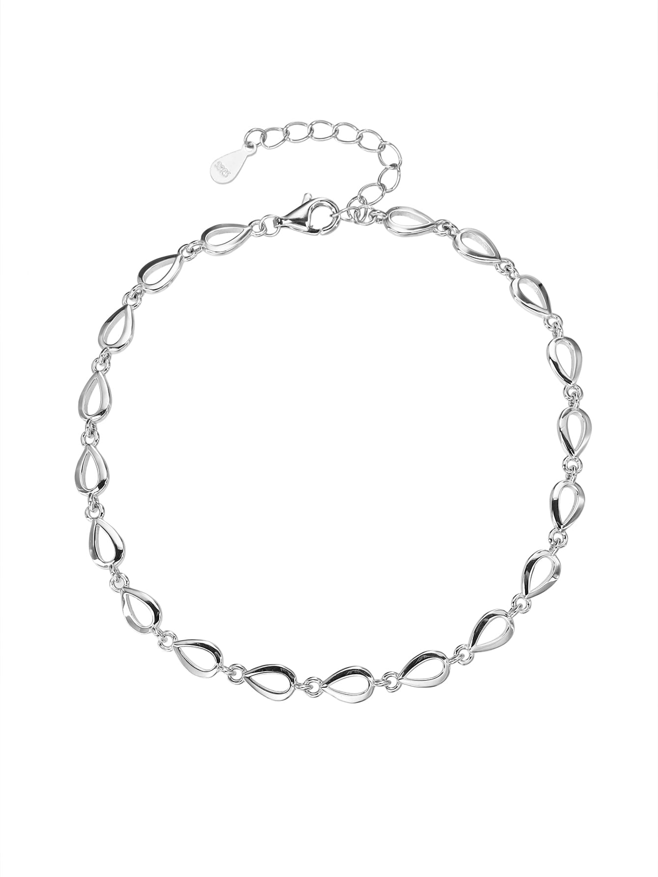 Drop pattern bracelet - 17+4 cm in hallmarked, rhodium-plated 925 sterling silver – alternate front view – DRESCHER Jewellery®