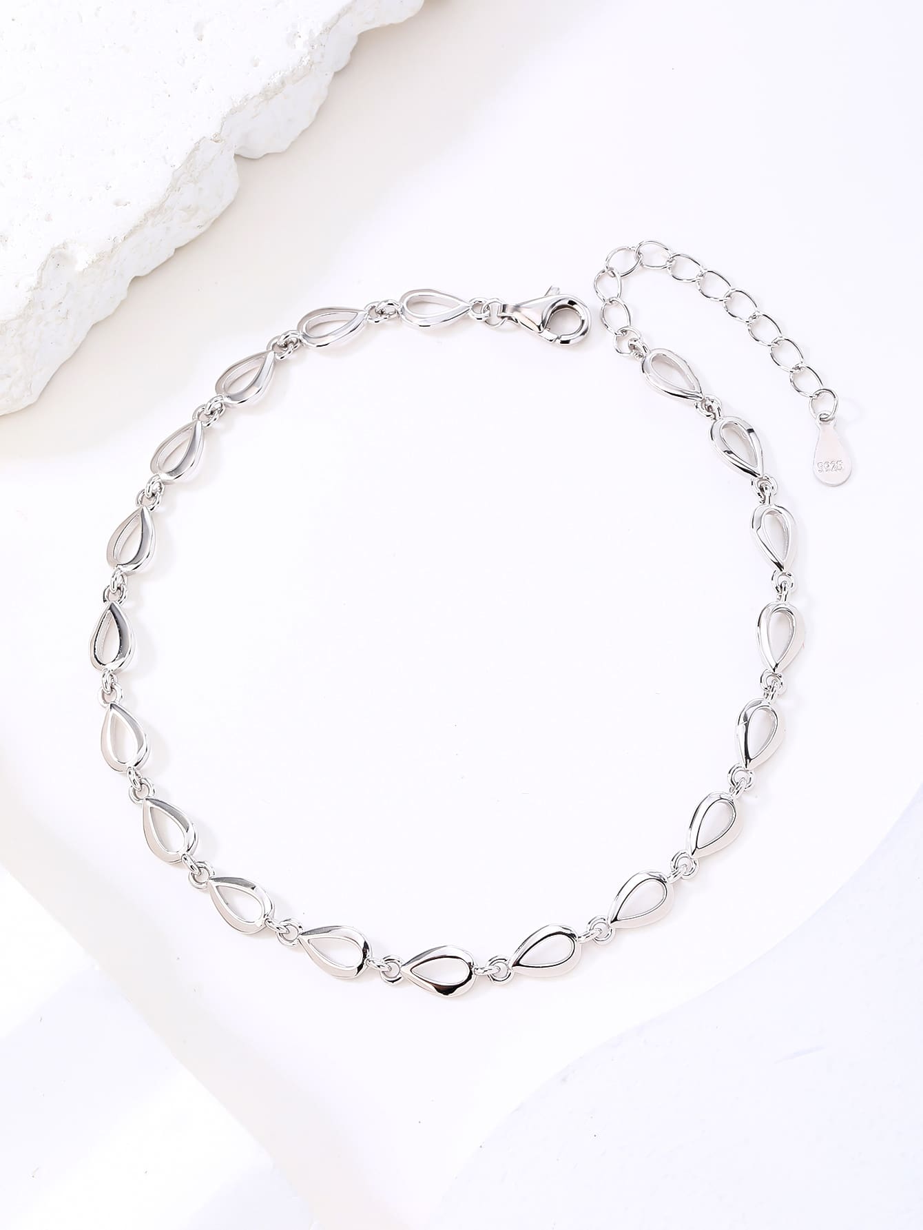 Drop pattern bracelet - 17+4 cm in hallmarked, rhodium-plated 925 sterling silver – dimensions view – DRESCHER Jewellery®