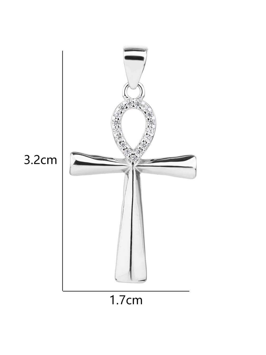 cubic zirconia Ankh cross pendant in hallmarked, rhodium-plated 925 sterling silver – display view – DRESCHER Jewellery®