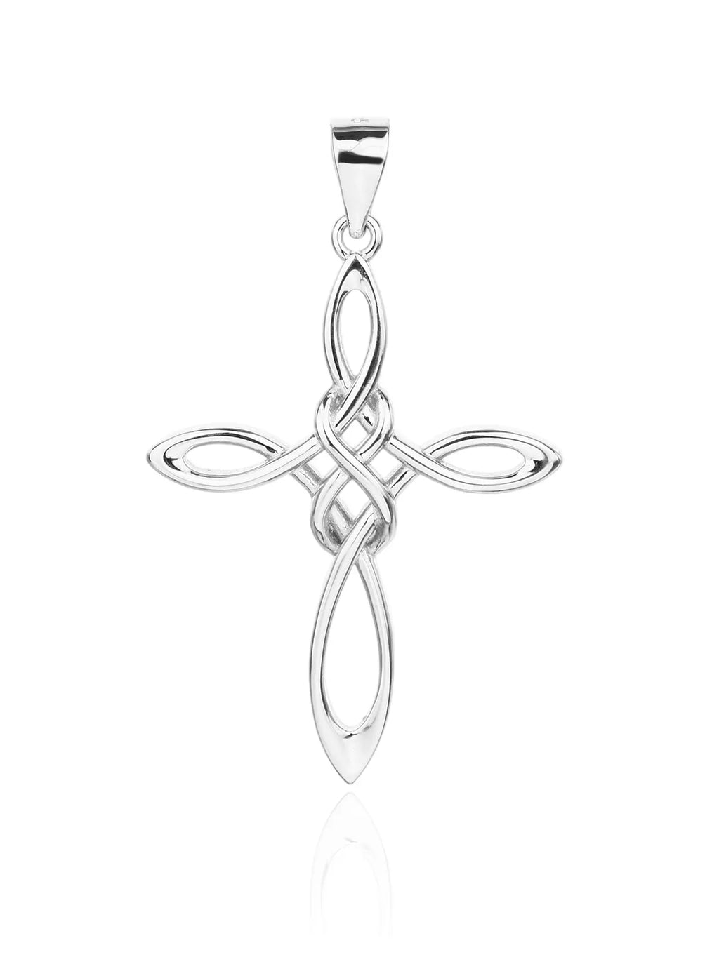 Celtic cross pendant in hallmarked, rhodium-plated 925 sterling silver – front view – DRESCHER Jewellery®